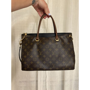 Louis Vuitton Monogram Pallas Tote Bag 2015 Classic Canvas & Leather Black Brown